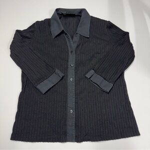 Rafaella Black Ribbed Button-Up Shirt